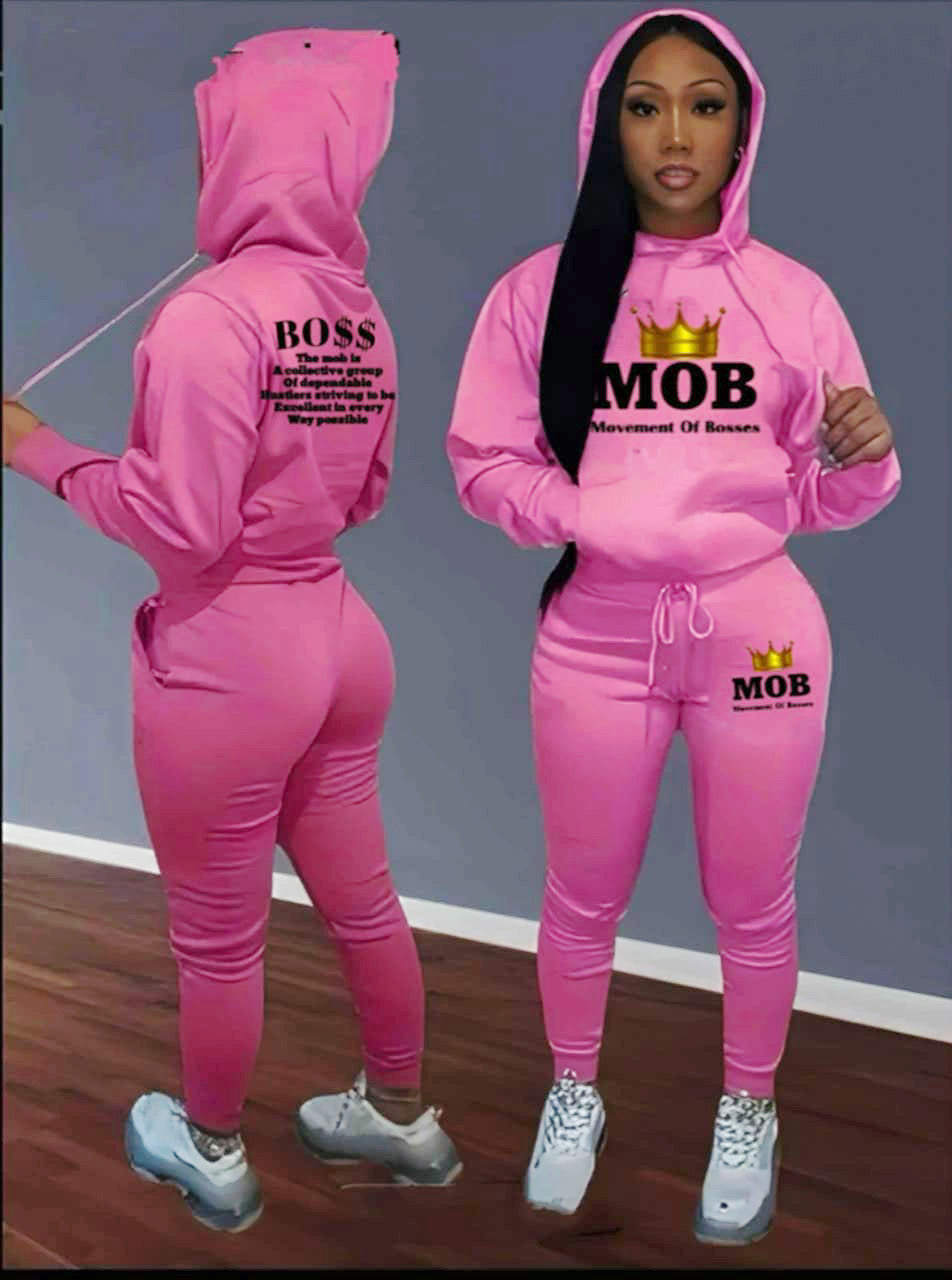 Women's Pink With Black Font MOB Jumpsuit