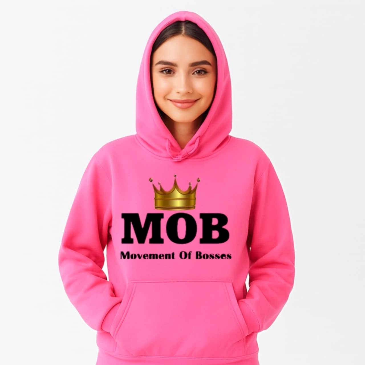 Women’s Pink With Black Font MOB Hoodie