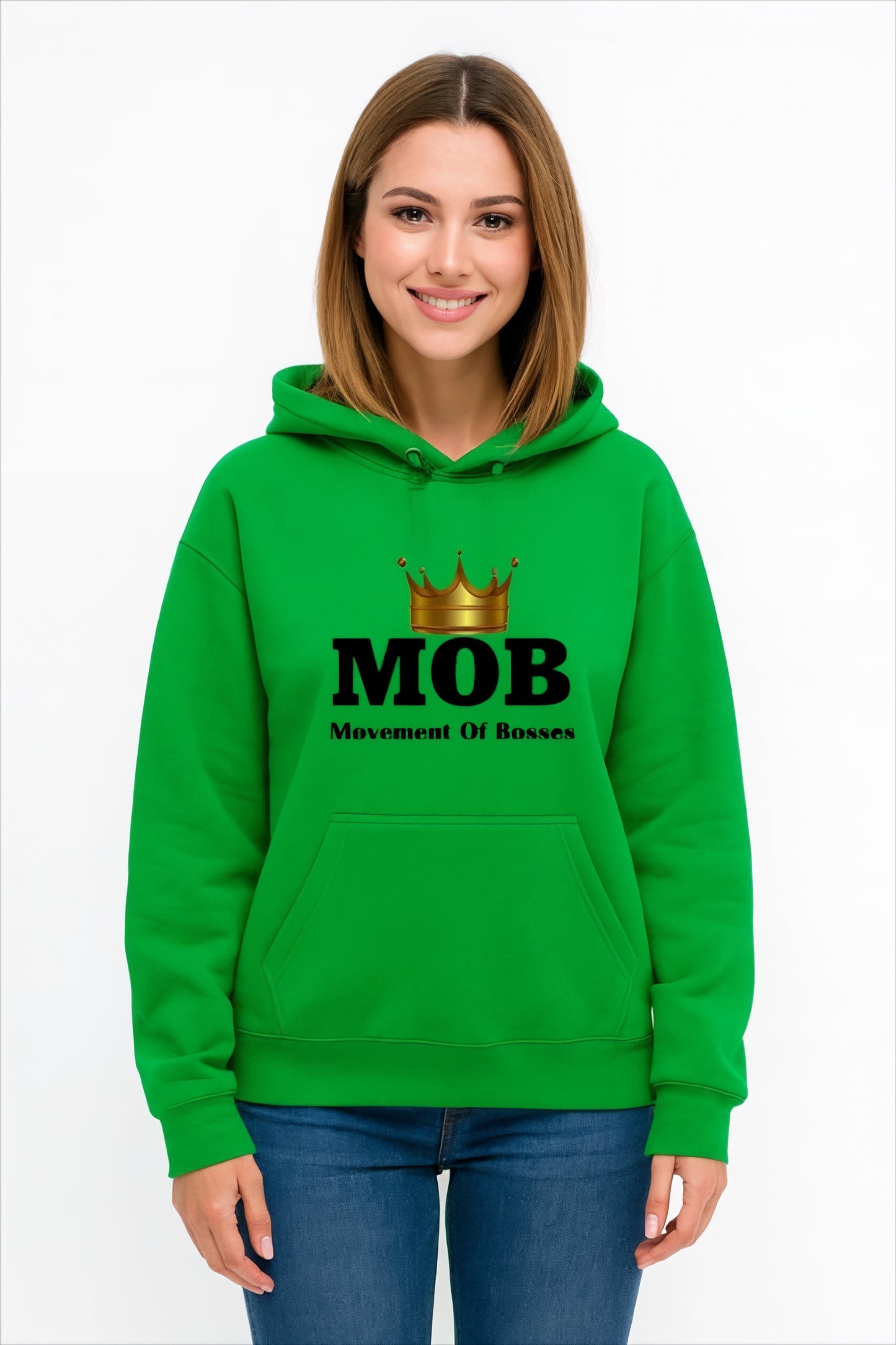 Women’s Green With Black Font MOB Hoodie