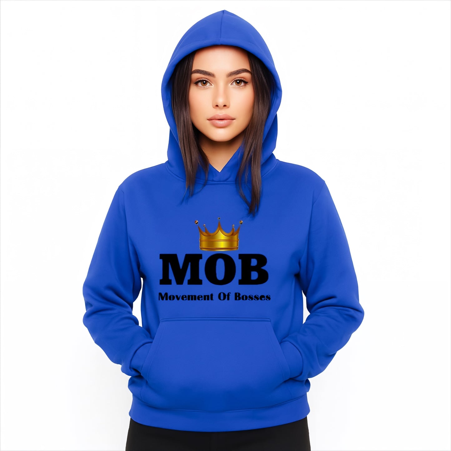 Women’s Royal Blue With Black Font MOB Hoodie