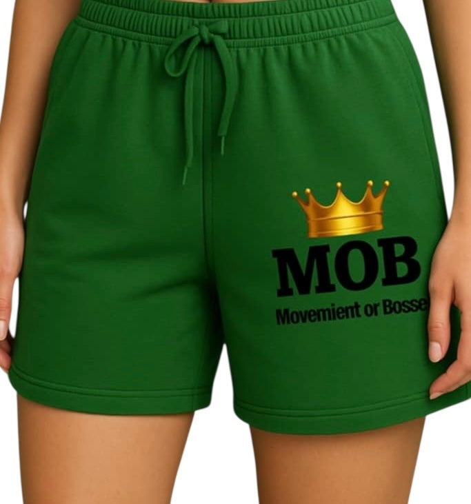 Men's Green Drawstring With Black Font MOB Shorts