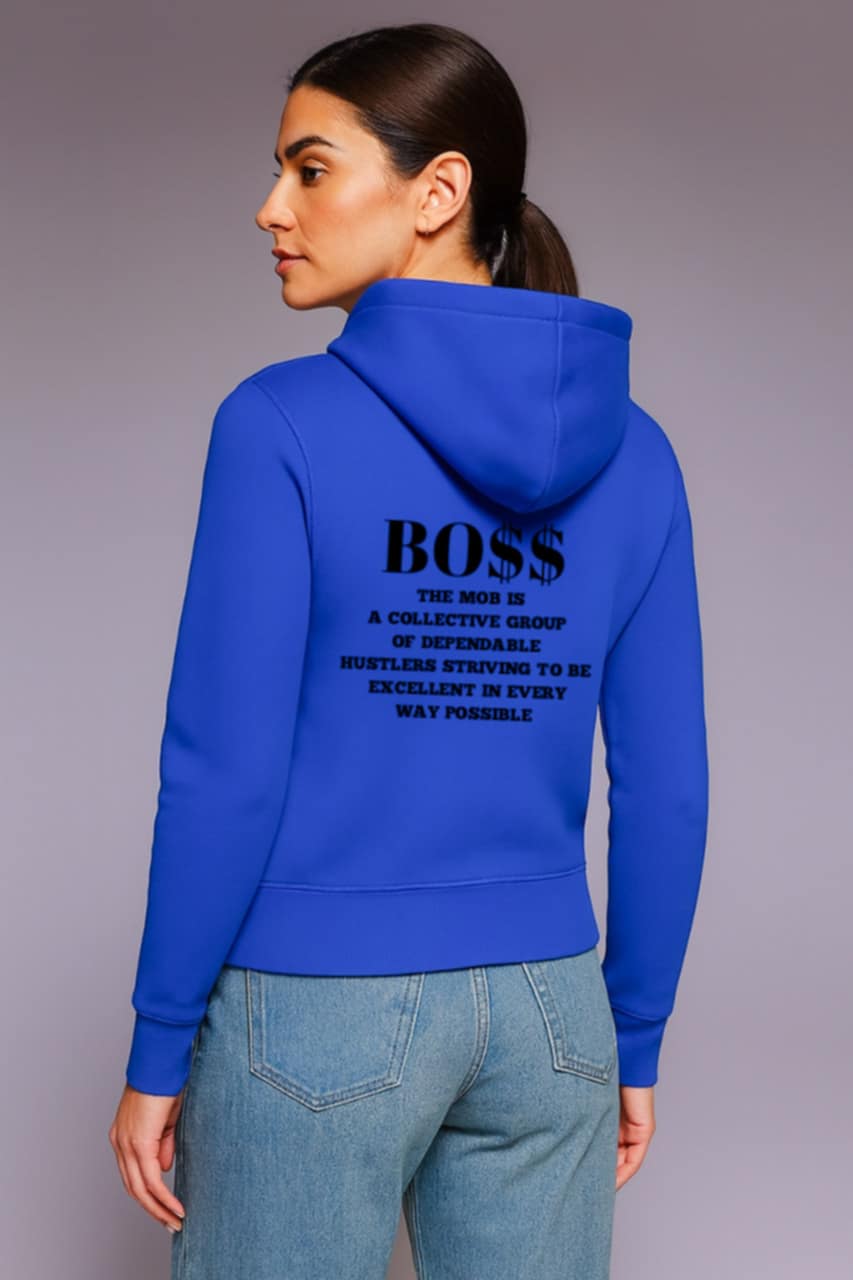 Women’s Royal Blue With Black Font MOB Hoodie