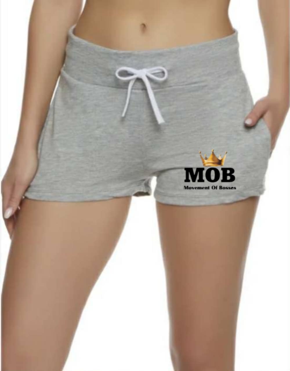Grey With Black Font MOB Drawstring Shorts