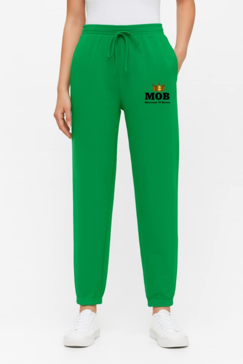 Women’s Green With Black Font MOB Jogging Pants