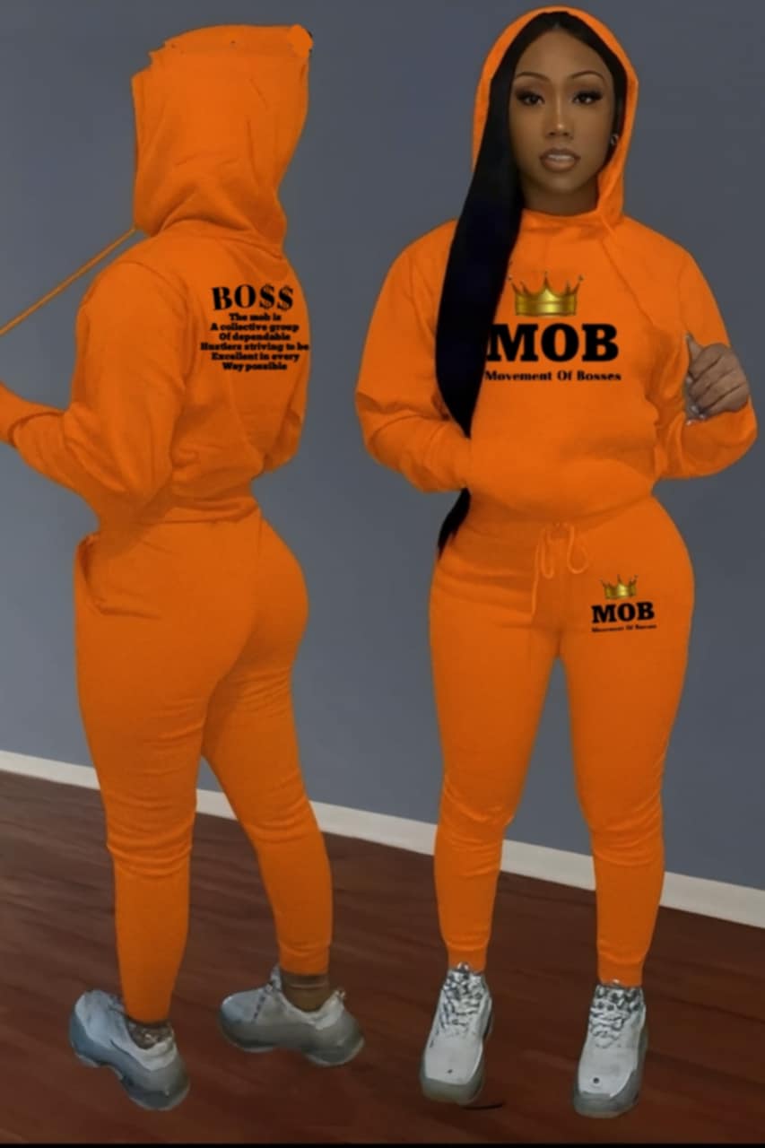 Women's Orange With Black Font MOB Jumpsuit