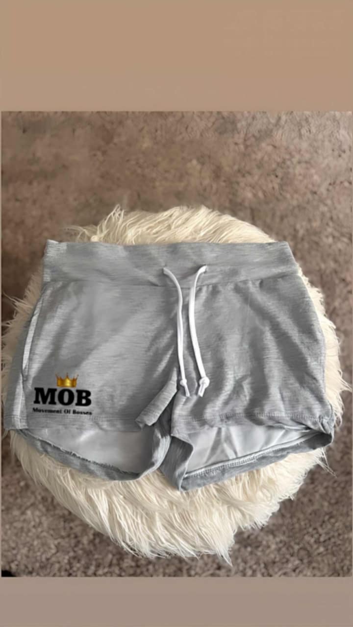Grey With Black Font MOB Drawstring Shorts