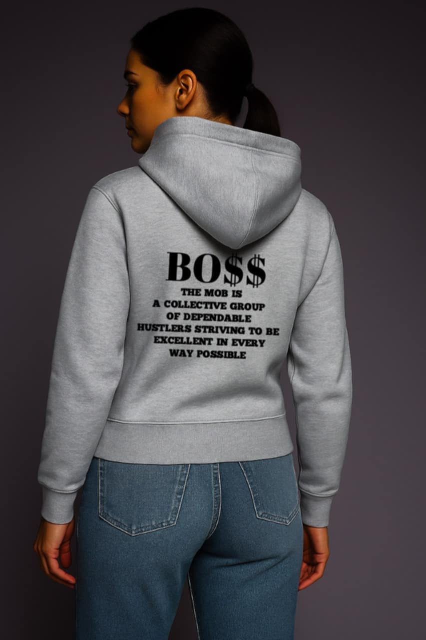 Women’s Grey With Black Font MOB Hoodie
