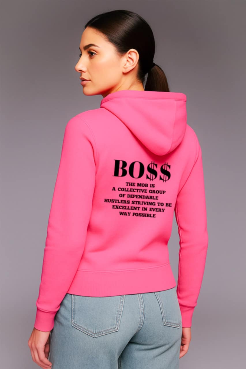 Women’s Pink With Black Font MOB Hoodie