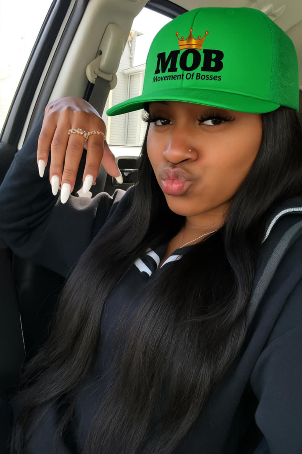 Green With Black Font MOB Hat