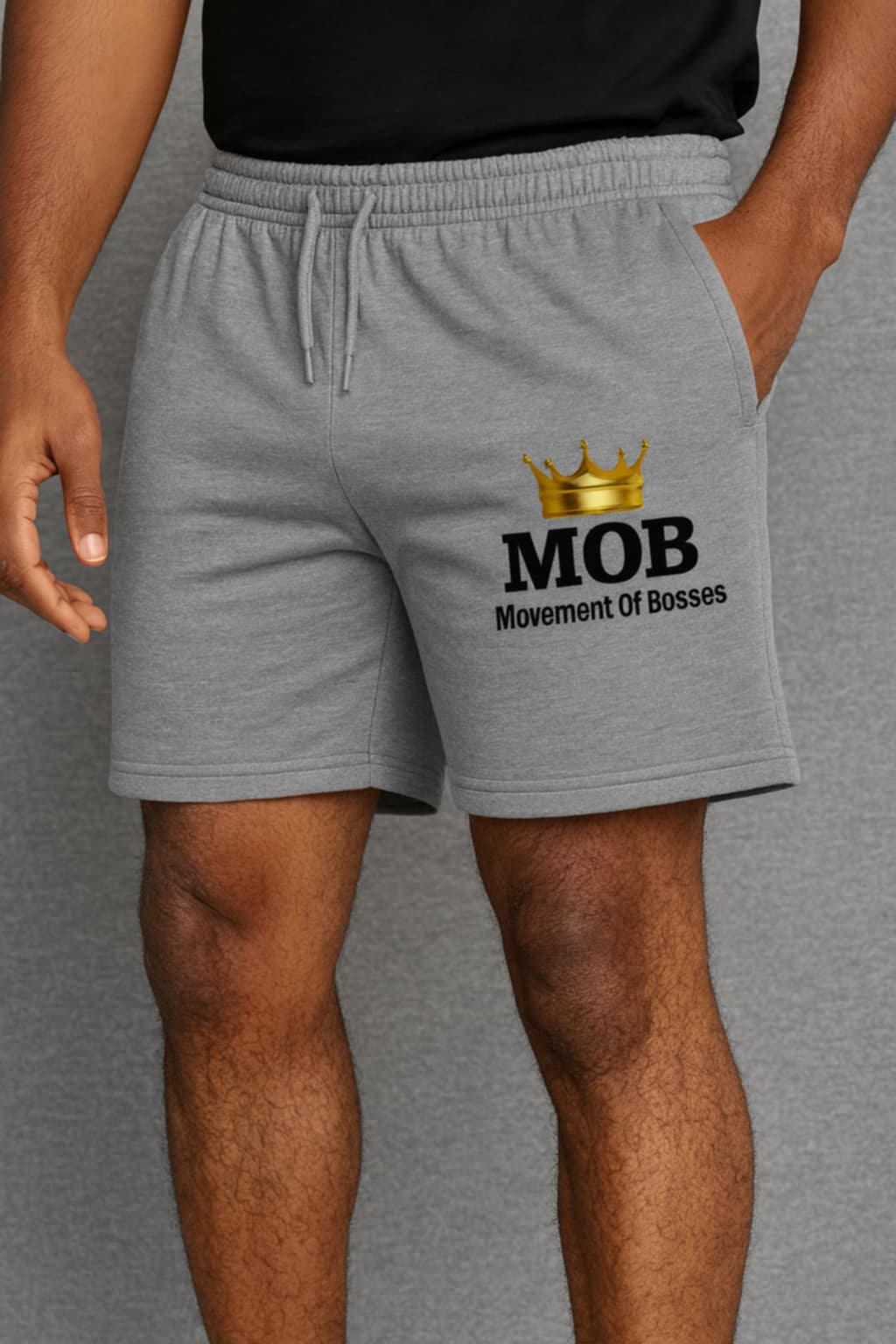 Men's Grey Drawstring With Black Font MOB Shorts