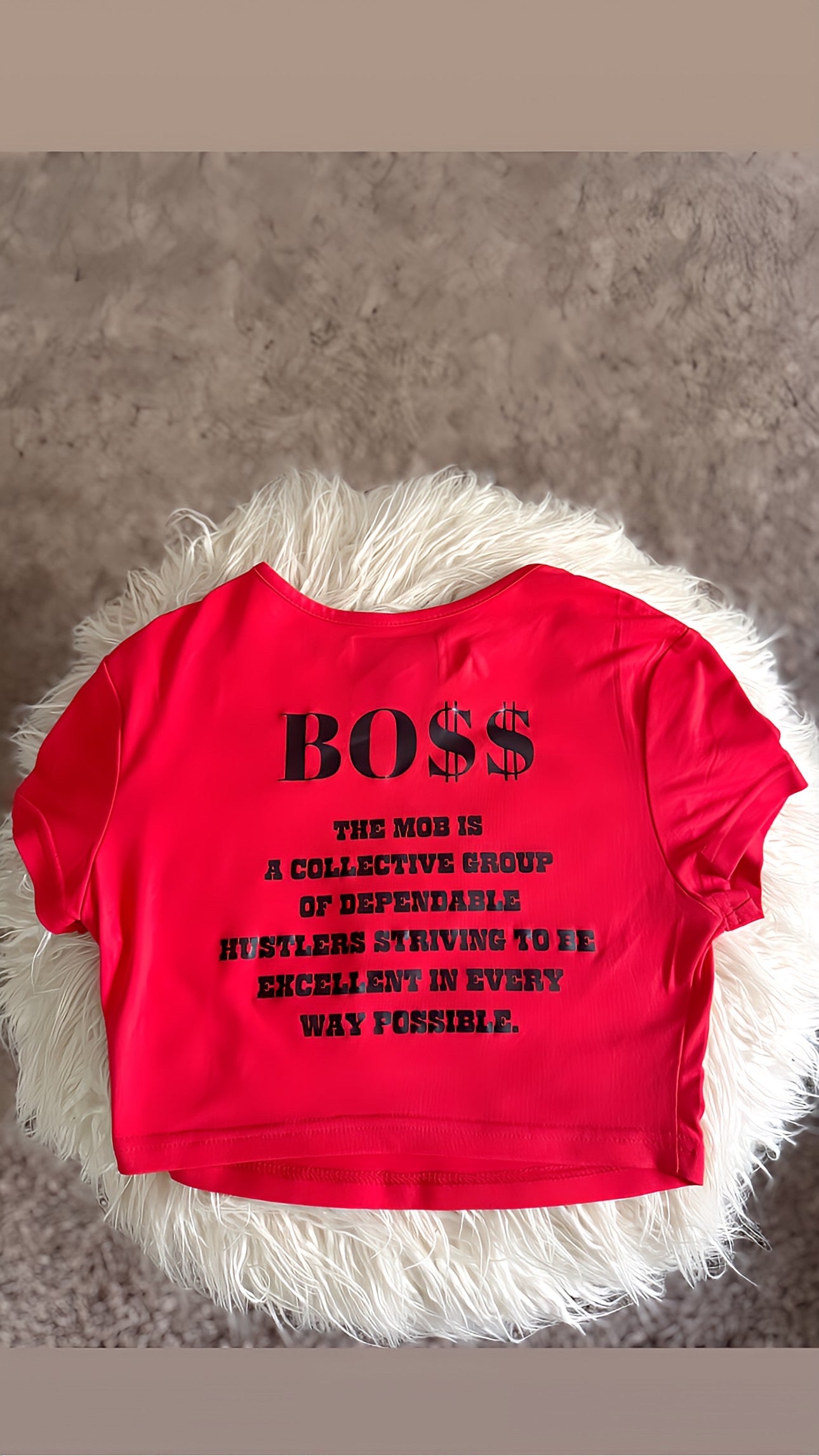Red With Black Font MOB Crop Top