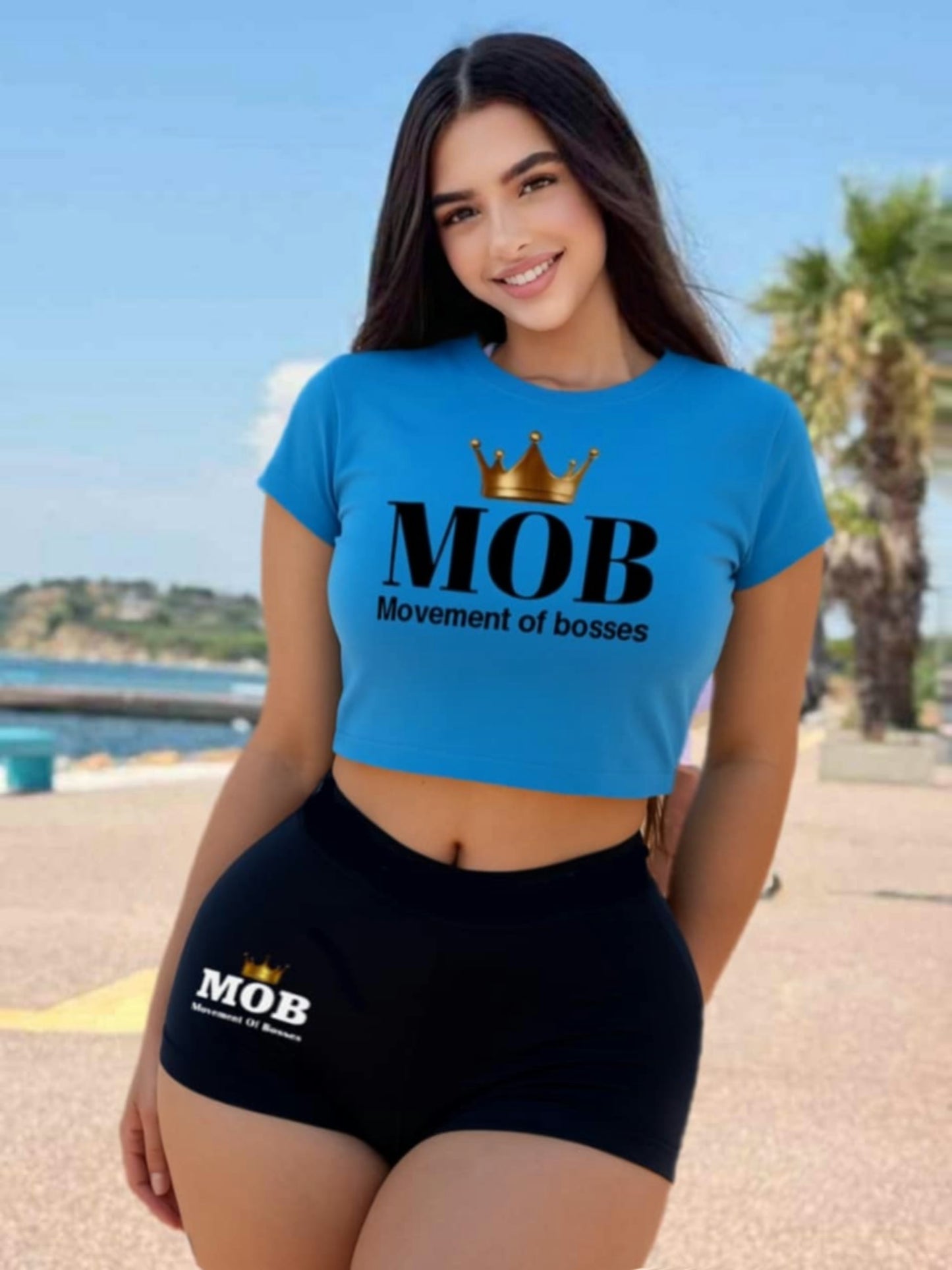 Powder Sky Blue With Black Font MOB Crop Top