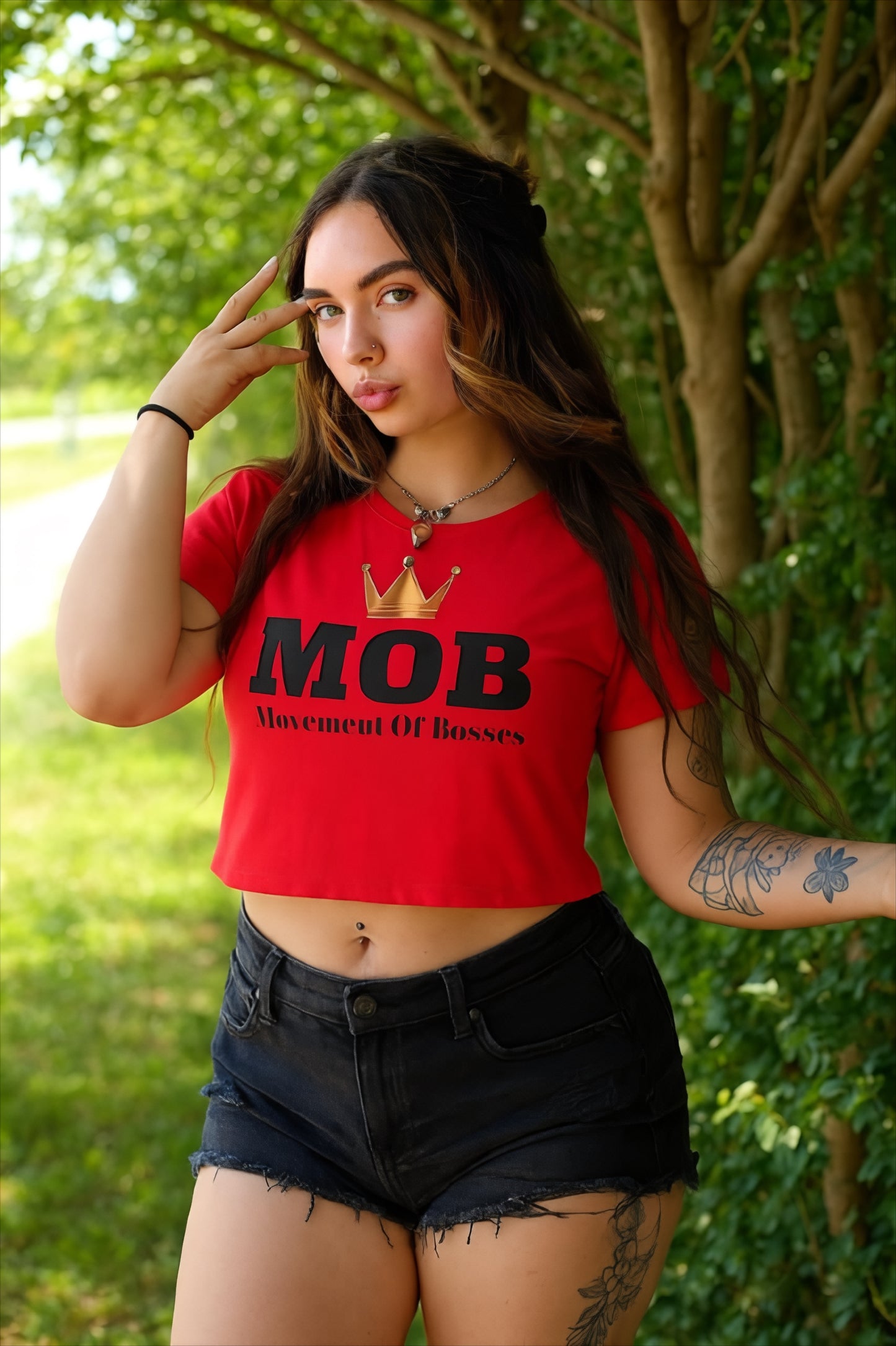 Red With Black Font MOB Crop Top