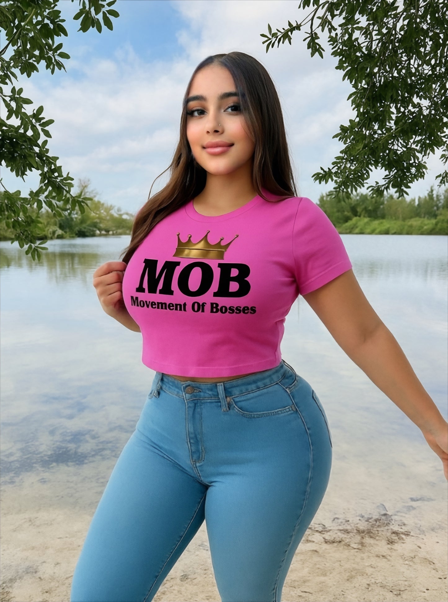 Hot Pink With Black Font MOB Crop Top