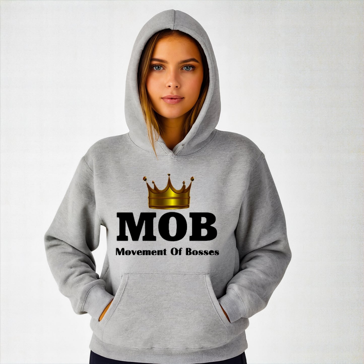 Women’s Grey With Black Font MOB Hoodie