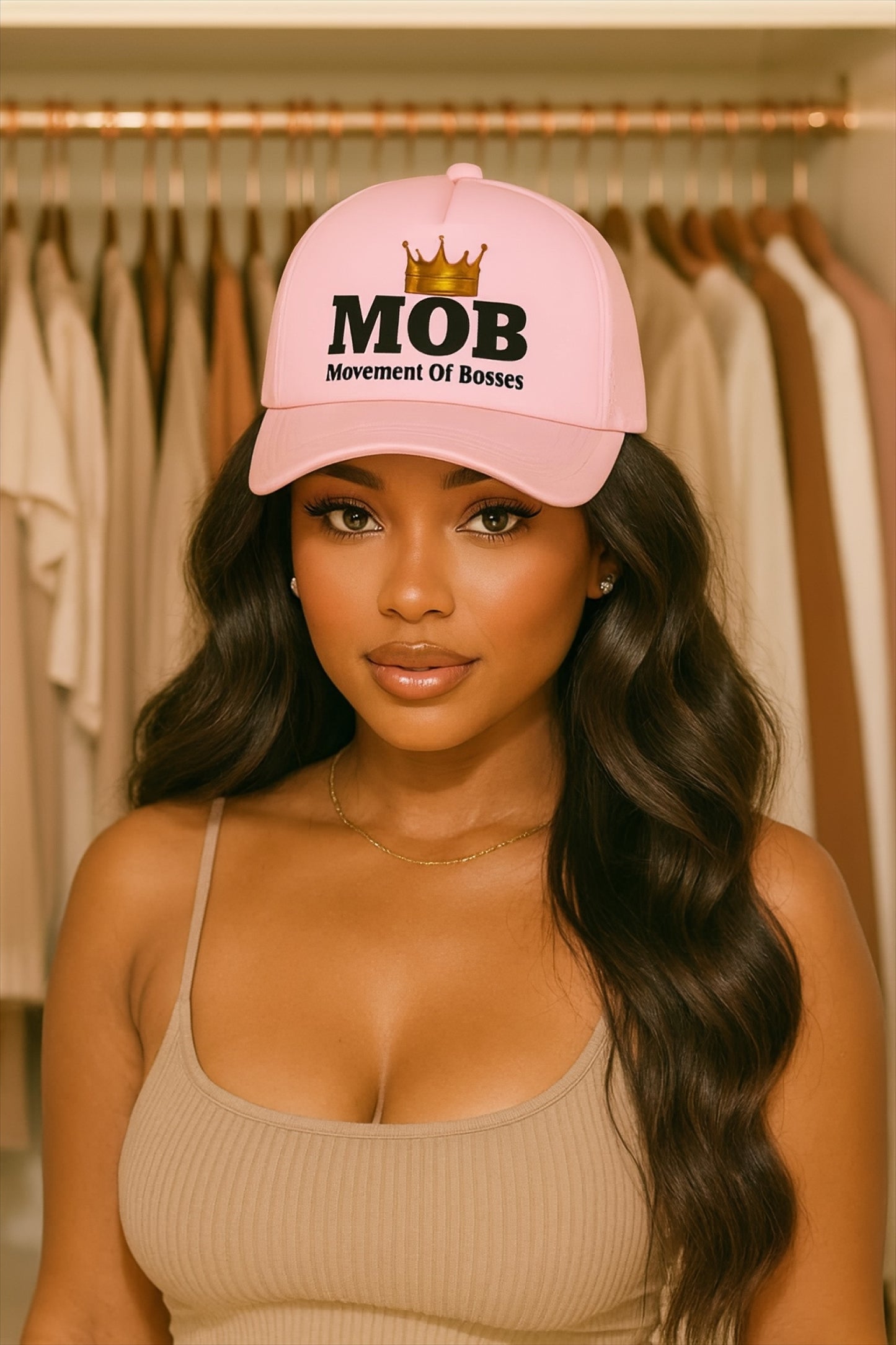 Light Pink With Black Font MOB Hat