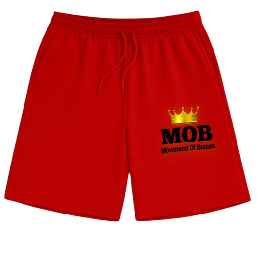 Men's Red Drawstring With Black Font MOB Shorts