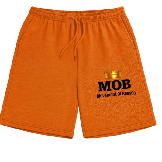 Men's Orange Drawstring With Black Font MOB Shorts