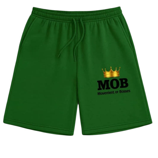 Men's Green Drawstring With Black Font MOB Shorts