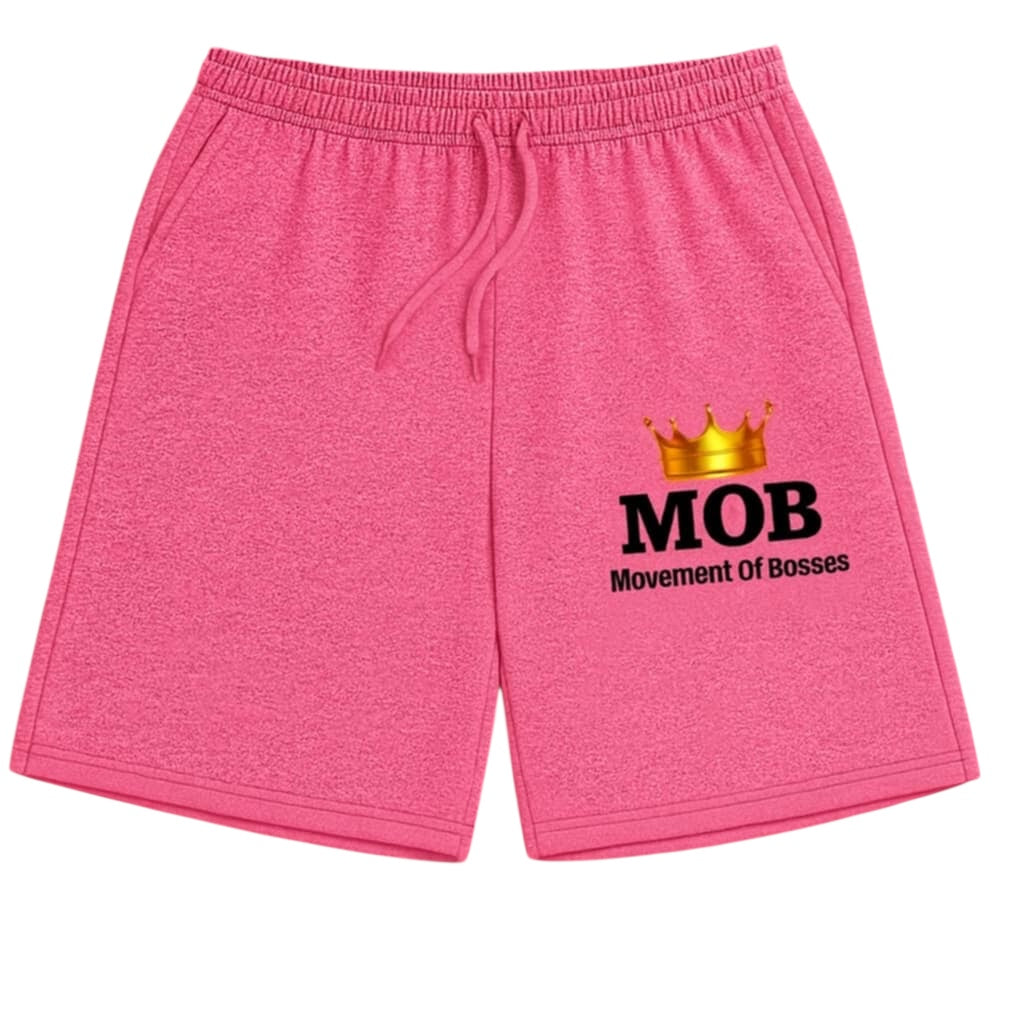 Women’s Pink With Black Font MOB Drawstring Shorts