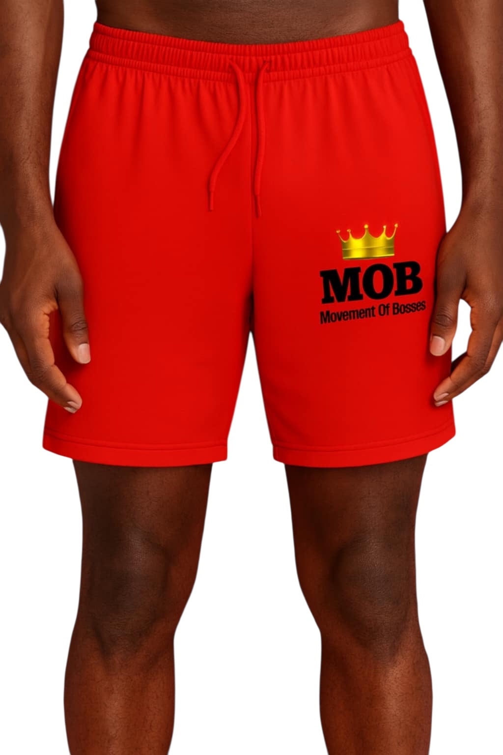Men's Red Drawstring With Black Font MOB Shorts