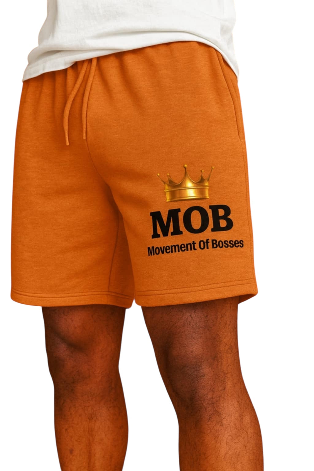Men's Orange Drawstring With Black Font MOB Shorts