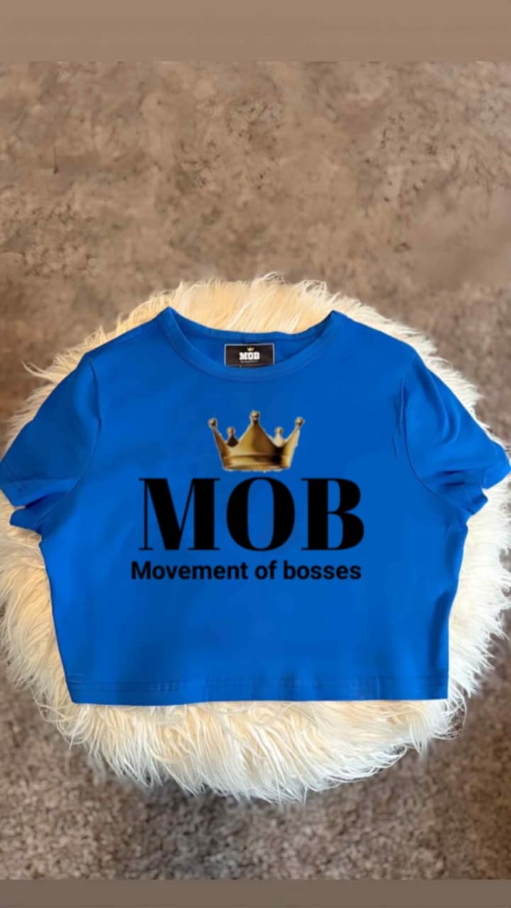 Royal Blue With Black Font MOB Crop Top