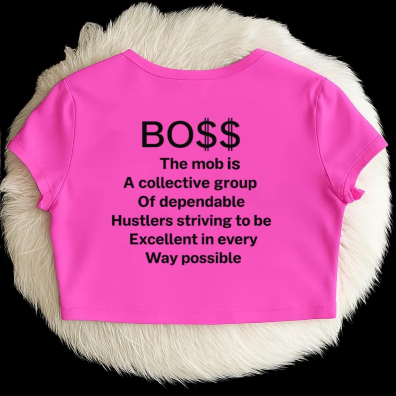 Hot Pink With Black Font MOB Crop Top