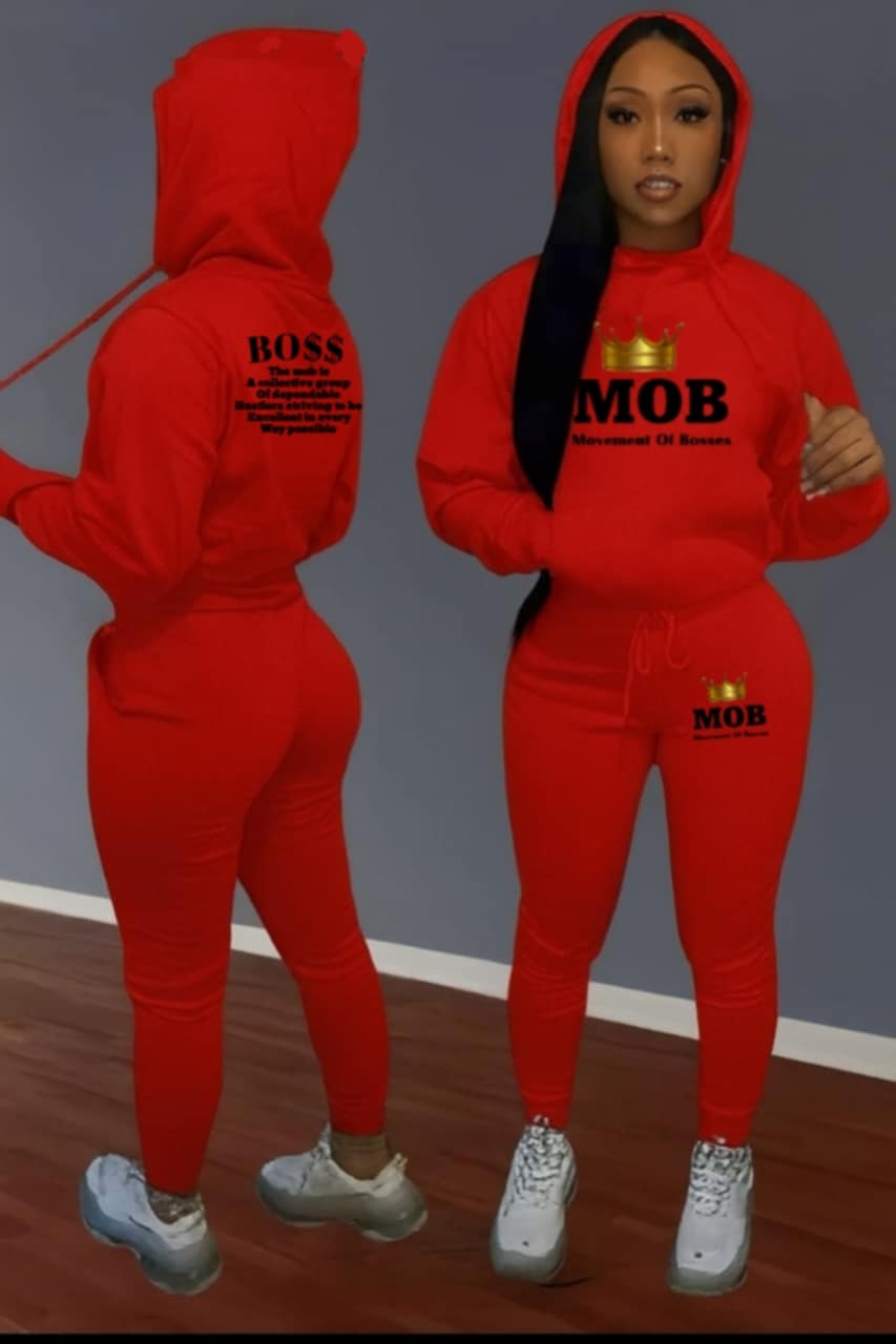 Women’s Red With Black Font MOB Jumpsuit