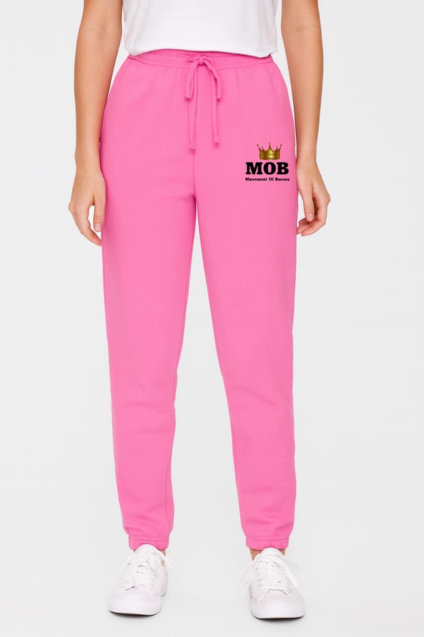 Women’s Pink With Black Font MOB Joggers