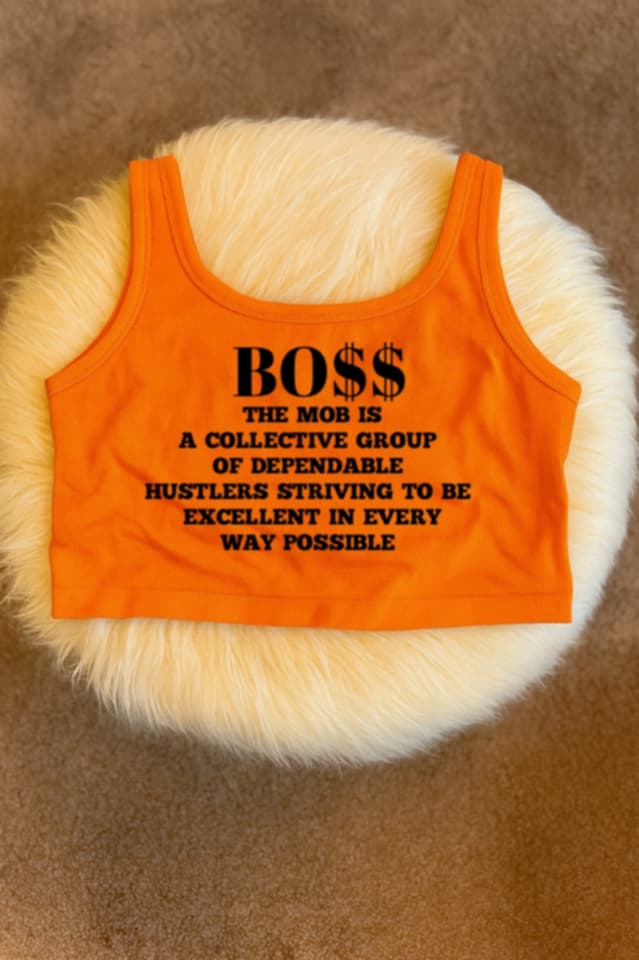 Orange With Black Font MOB Crop Top