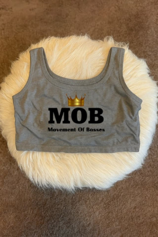 Grey With Black Font MOB Crop Top