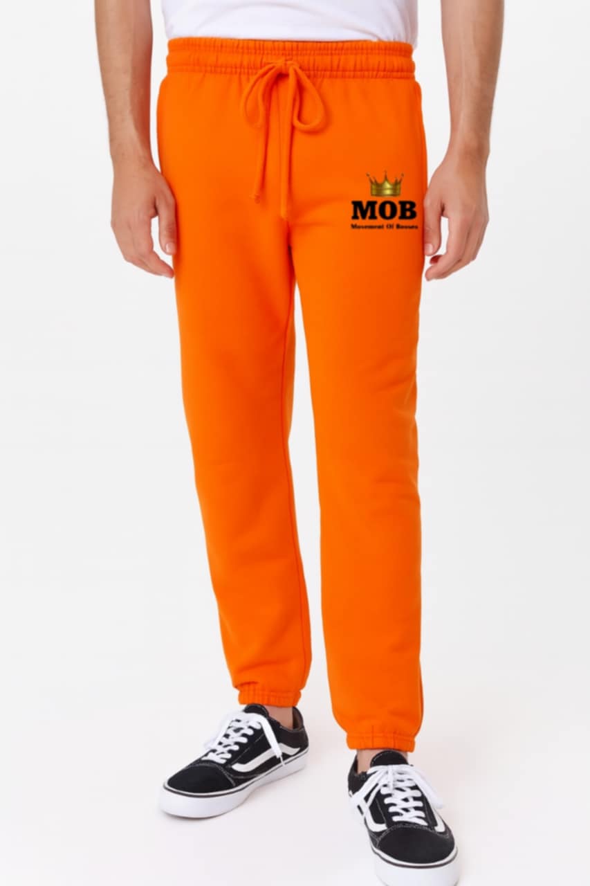 Men’s Orange With Black Font MOB Jogging Pants