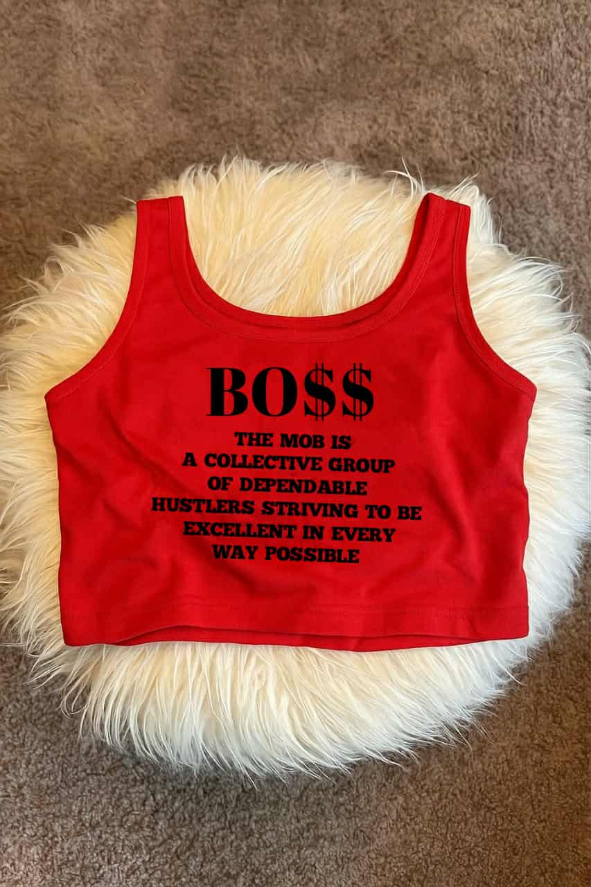 Red With Black Font MOB Crop Top