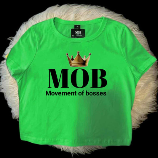 Lime Green With Black Font MOB Crop Top