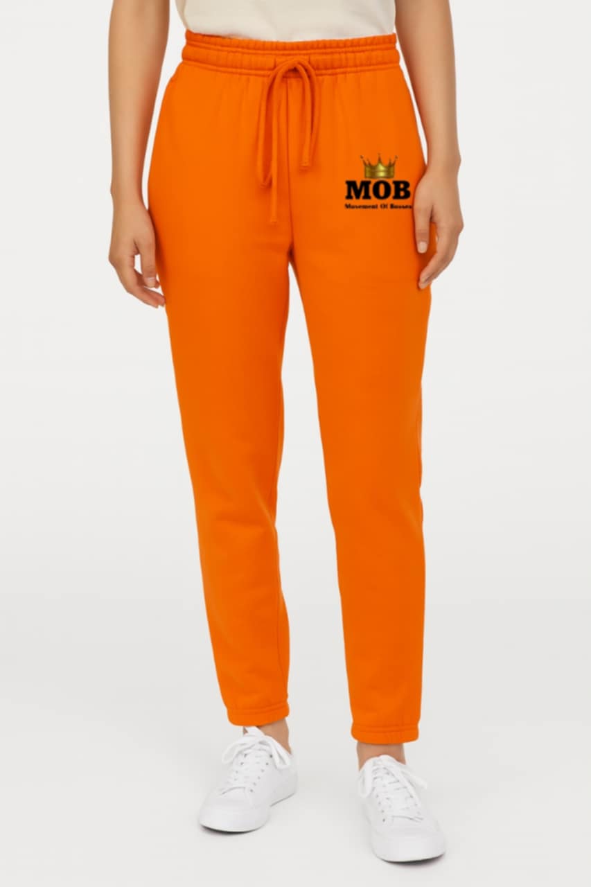 Women’s Orange With Black Font MOB Jogging Pants