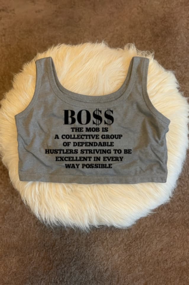 Grey With Black Font MOB Crop Top