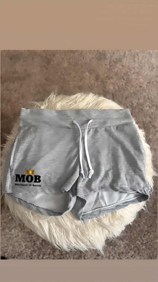 Grey With Black Font MOB Drawstring Shorts