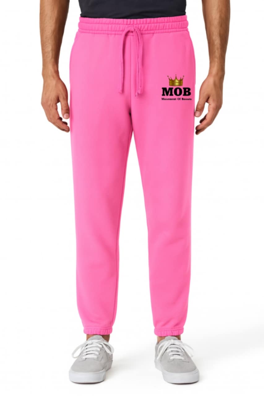 Men’s Pink With Black Font MOB Jogging Pants