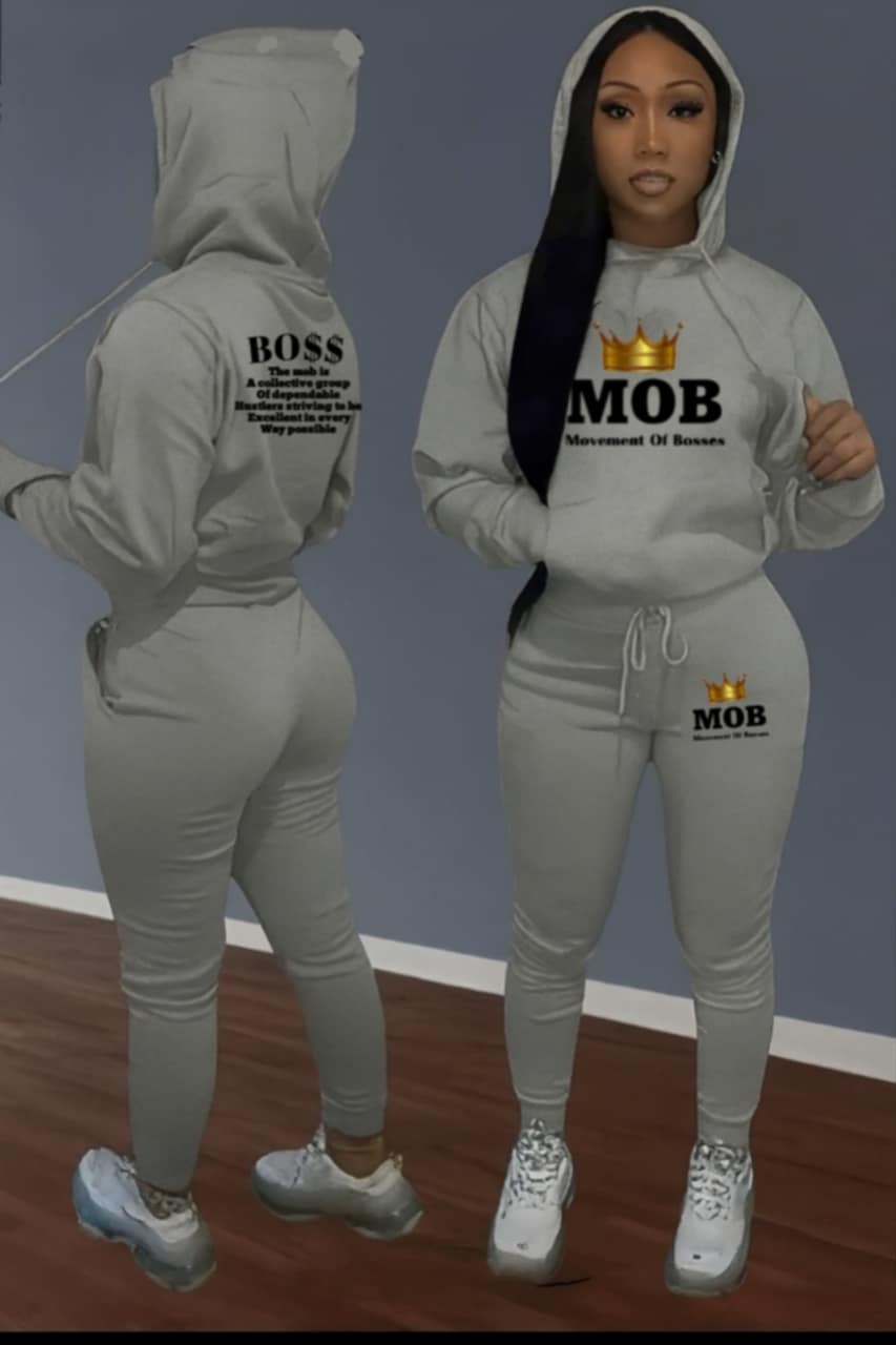 Women’s Grey With Black Font MOB Jumpsuit