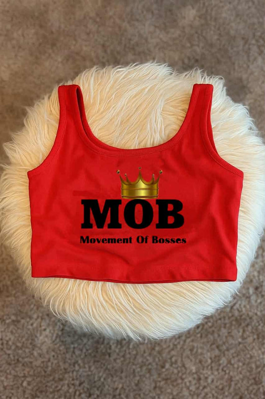 Red With Black Font MOB Crop Top