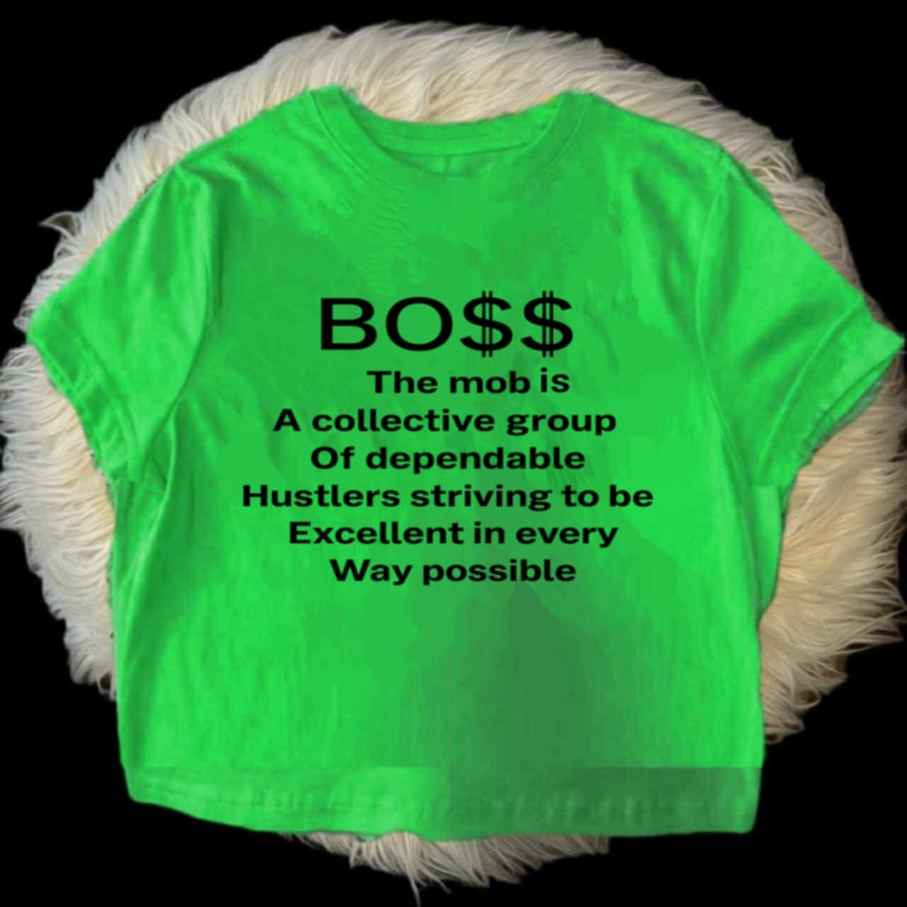 Lime Green With Black Font MOB Crop Top