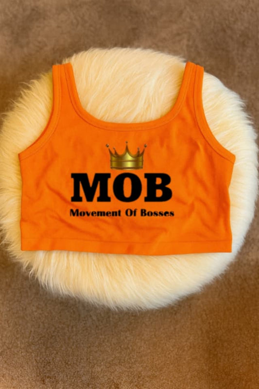 Orange With Black Font MOB Crop Top