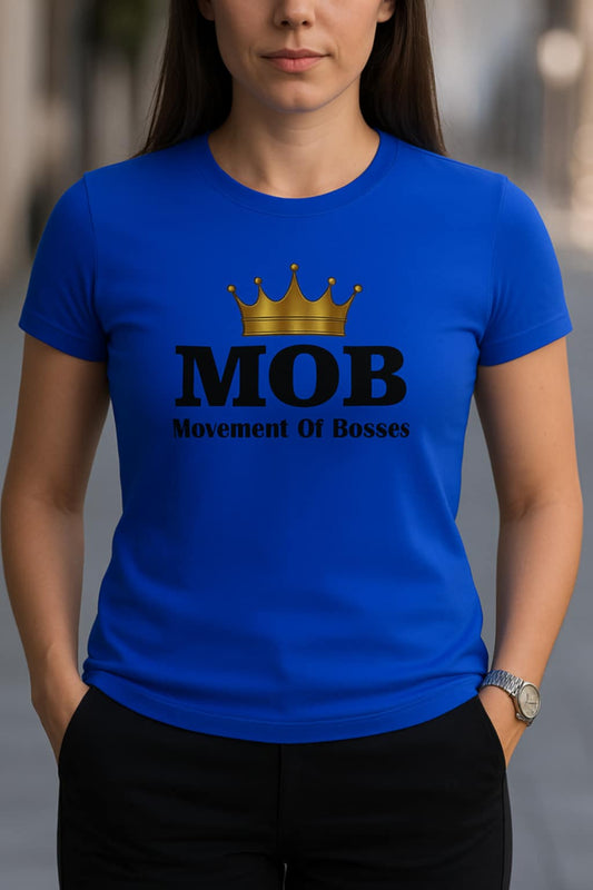 Women's Royal Blue With Black Font MOB T-Shirt
