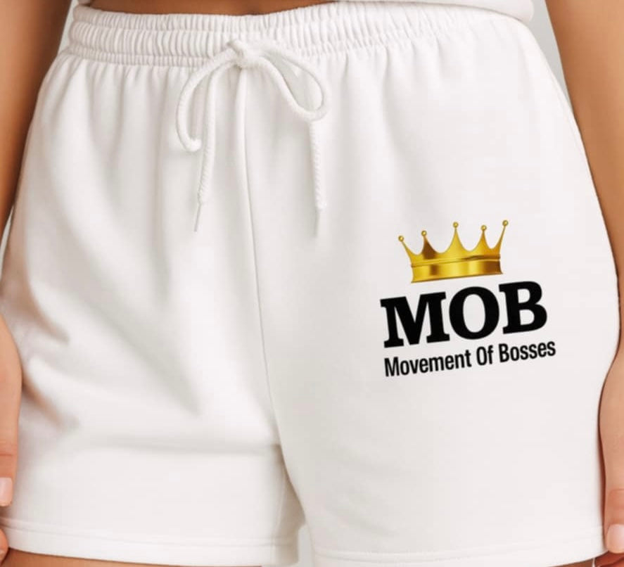 Men's White Drawstring MOB Shorts