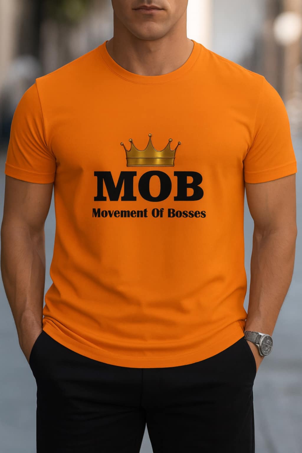 Men's Orange With Black Font T-Shirt