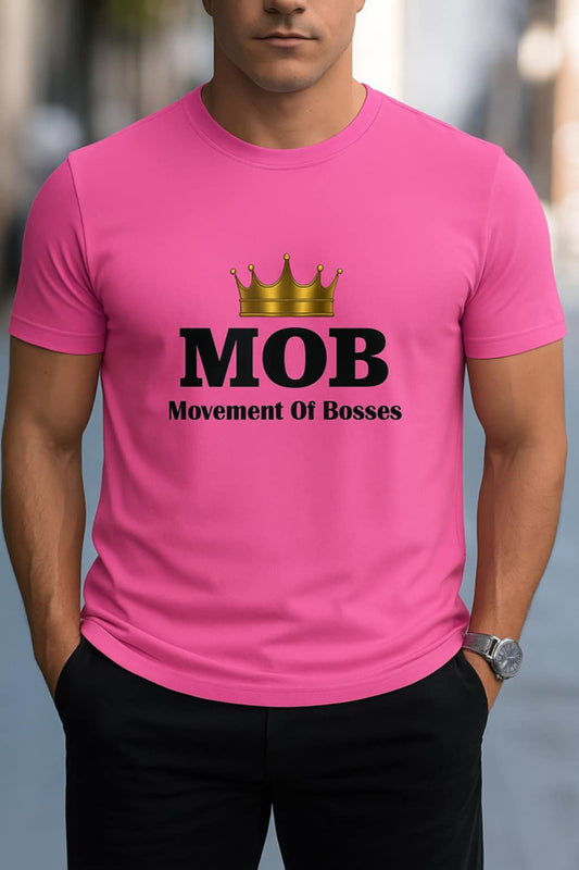Men's Pink With Black Font MOB T-Shirt