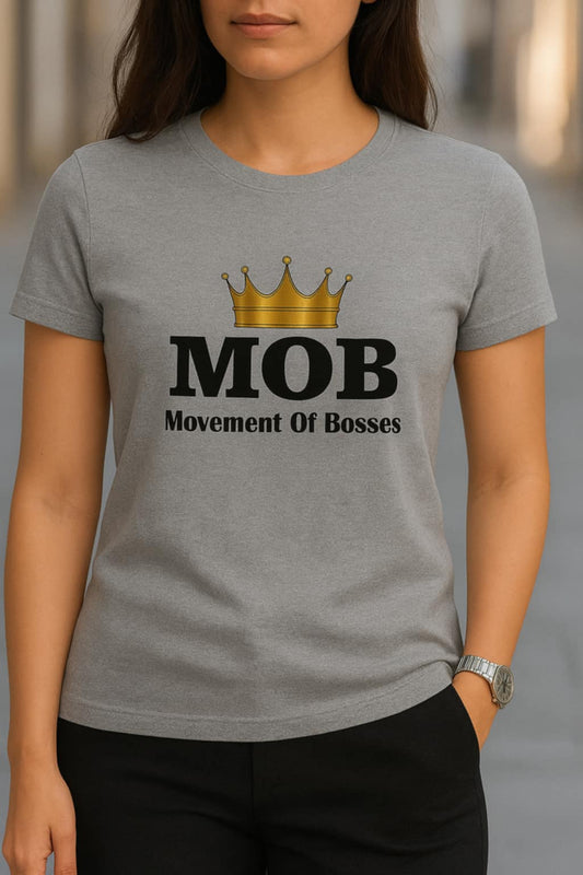 Women’s Grey With Black Font MOB T-Shirt