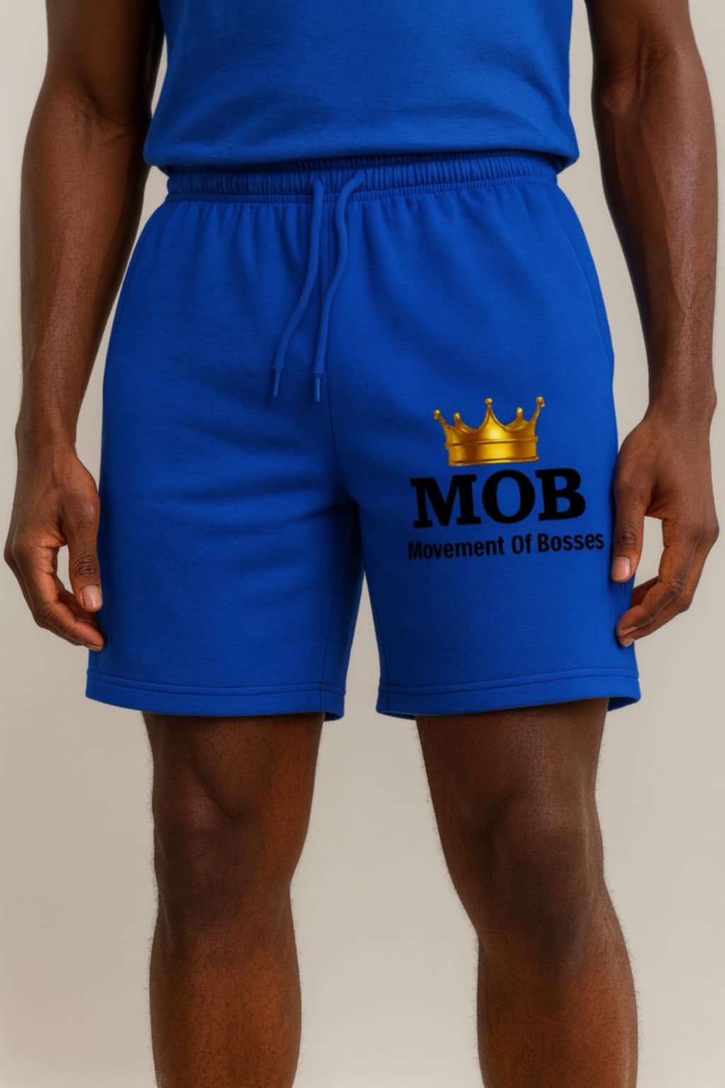 Men's Royal Blue Drawstring With Black Font MOB Shorts